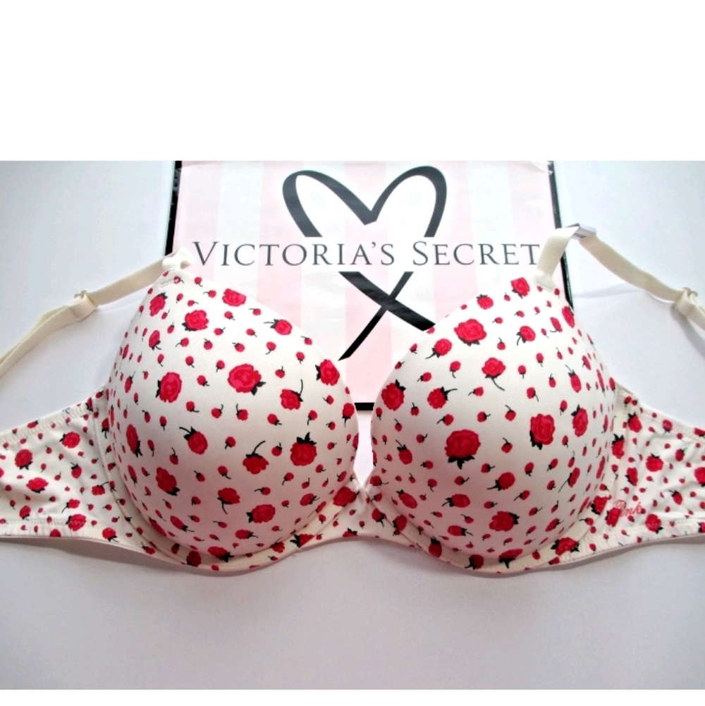 VICTORIA'S SECRET PINK Super Push-Up Bra VS Floral Roses NWT